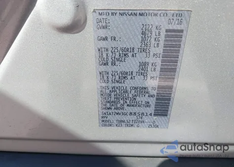 2016 Nissan Rogue S/Sl/Sv из США, поврежденный, VIN 5N1AT2MV3GC885814